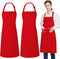 2 Pack 100% Cotton Adjustable Bib Aprons with 2 Pockets for Cooking, Chef Kitchen Apron for Women Men, Red