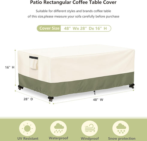 48 28 16 Inches,600D Outdoor Coffee Table Cover W x D x H Heavy Duty Waterproof Outdoor Table Cover,Patio Rectangle