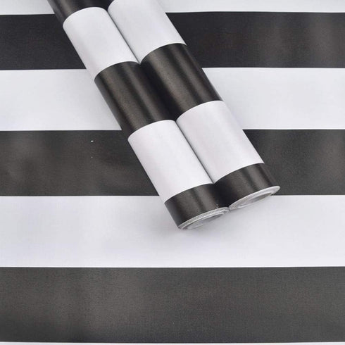 Peel and Stick Vinyl Black and White Striped Wallpaper - Self Adhesive Stripe Shelf Liner for Dresser Drawer Cabinets