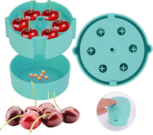 Cherry Pitter - Portable Corer Tool for Pitting up to 6 Cherries at Once, Dishwasher Safe ABS Construction, Blue
