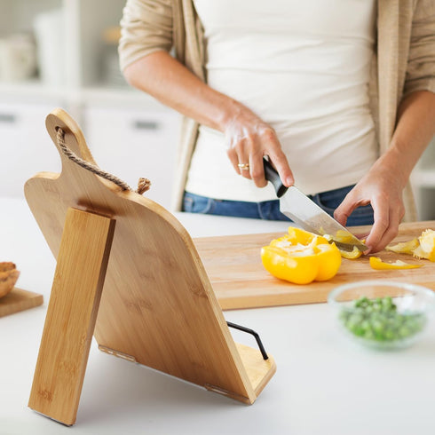 Cookbook Stand: Wooden Holder with Measurement Conversion Chart, Adjustable Recipe Book Stand