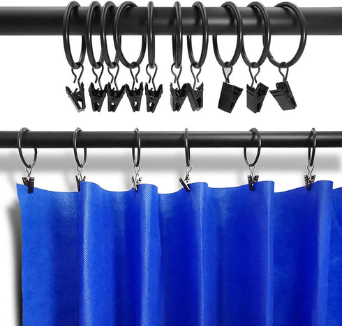 40 Pack Metal Curtain Rings with Clips, Vintage Black Drapery Clips Hooks, 1.5 in Interior Diameter