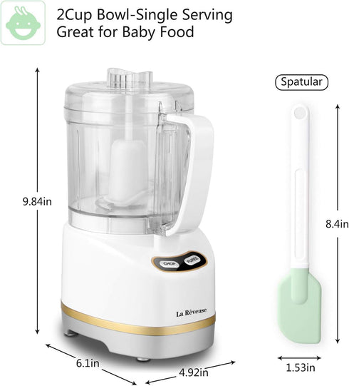 La Reveuse Electric Mini Food Processor, Small Chopper, 200 Watts, 2-Cup Prep Bowl for Mincing, Chopping, Grinding,