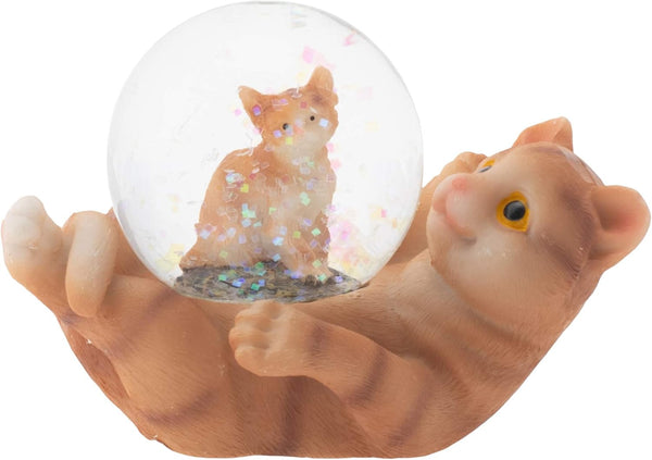 Elanze Designs Striped Tabby Cat and Kitten Figurine, 45MM, Magical Whimsical Tabletop Glitter Water Snow Globe