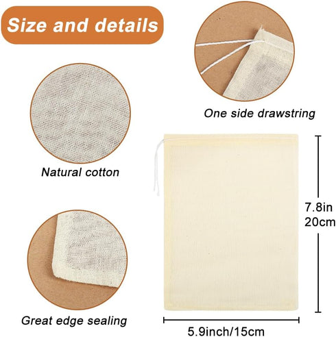 YQL Spice Bags for Cooking,30PCS 5.9x7.8Inch Soup Bags with Drawstring Tea Filter Bags Cheesecloth Bags for Straining Reusable Natural Cotton Sachet/Herb Bags by YQL