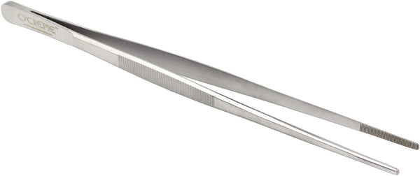 O'Creme Stainless Steel Precision Kitchen Tweezer Tongs, 10", Silver, with Serrated Tips for Gripping