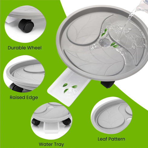 3 Pack 12 Inch Plant Caddy with Wheels, Heavy Duty Planter Pallet with Drainage Tray, Round Planter Pot Stand Dolly