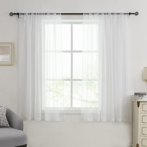 White Sheer Curtains - 54 inches Long for Bedroom, Top Rod Pocket Sheer Window Panels for Nursery, Living Room