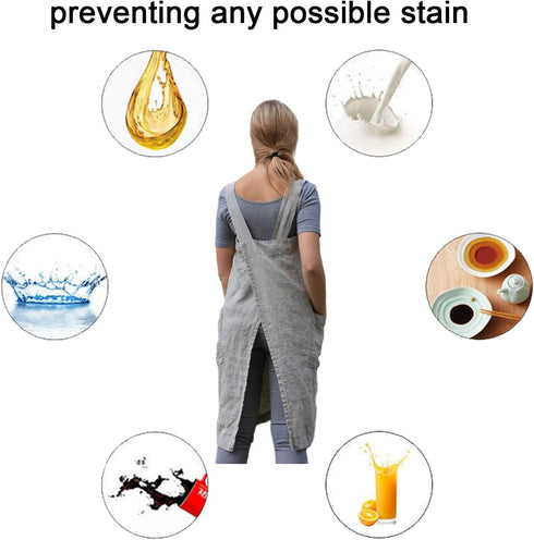 ZQFFB Women's Pinafore Cross Back Apron with Pockets, Japanese Smock for Cooking, Gardening, Baking