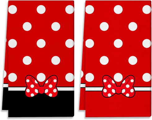 Cartoon Mouse Kitchen Dish Towel Set of 2 - Bowknot Towels 18x26