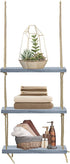 Sorbus 3-Tier Rustic Wood Hanging Shelf, Wood Swing Storage Shelves Rope Organizer Rack, Floating Display Shelves (Grey)