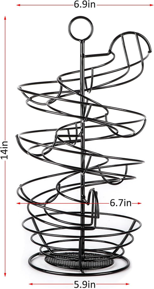 Countertop, QUTREY Black Metal Egg Holder Fresh Egg Skelter, Spiral Design Egg Dispenser Rack with Storage Basket