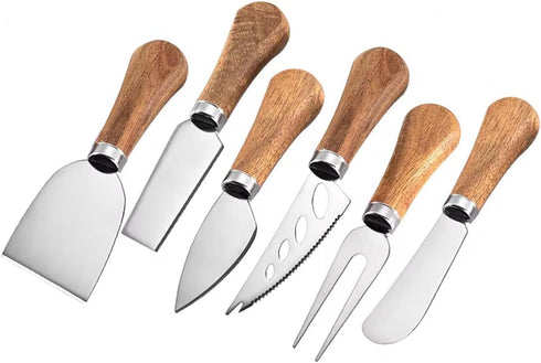 6 Piece Cheese Knives Set with Wooden Handle, Mini Stainless Steel Cheese Knife Set for Charcuterie