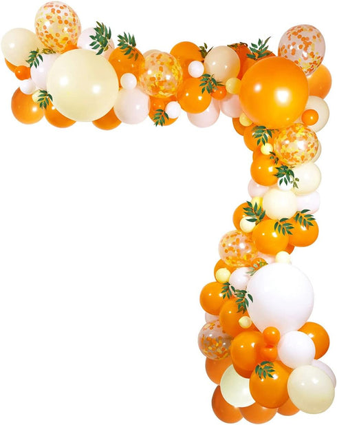 Little Cutie Balloon Decorations, Orange Yellow White with Artificial Willow Leaves for Birthday & Baby Shower Parties