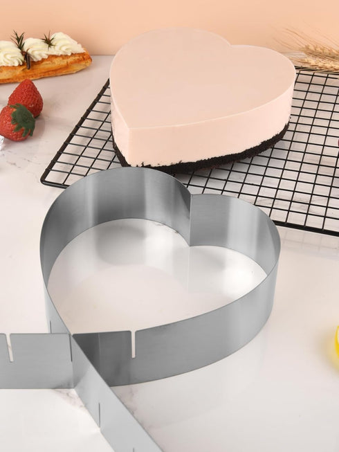 Guowall Stainless Steel Adjustable Cake Mold, Heart Shaped Mousse Ring for Baking, Different Size Cake Mould DIY Kitchen Tools