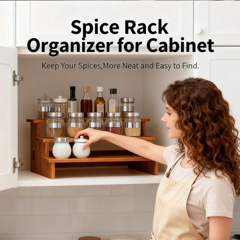 JinDoWin 3 (2, Cabinet Spice Organizer, Spice Organization for Cabinet, Tier Spice Rack Organizer for Cabinet