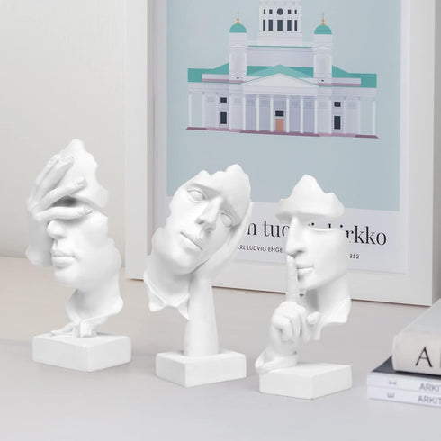 prosfalt 3 A-41 Pcs Thinker Statue, Silence is Gold Abstract Art Figurine, No Hear No See No Speak Modern Home Resin