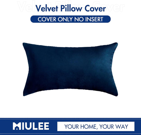 MIULEE Velvet Pillow Cover, Soft Luxury Decorative Throw Pillow Cover, 12x20 Inch Dark Blue for Couch Sofa Bedroom