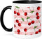 3dRose Juicy Red Cherries on Pink Check-Two Tone Black Mug, 11-Ounce, Multicolored