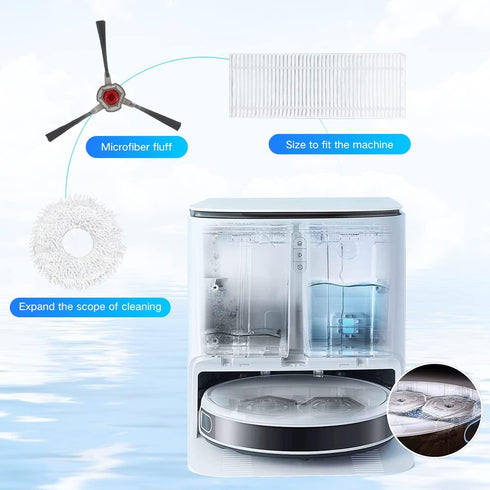 Replacement Parts for Yeedi Mop Station Robot Cleaner, X4 Mop, X4 Side Brush, X2 Filter (10)