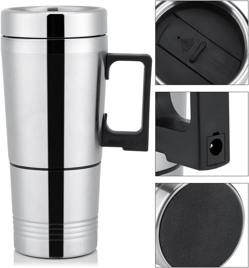 Asixx 12V/24V Car Heating Cup, 300ml Electric Kettle for Coffee, Tea, Water Mug, 304 Stainless Steel (24V)
