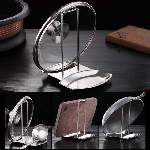 Lid and Spoon Rest Shelf, 304 Stainless Steel Pan Pot Cover Rack Organizer, ZYLONE Storage Utensils Kitchen Tool