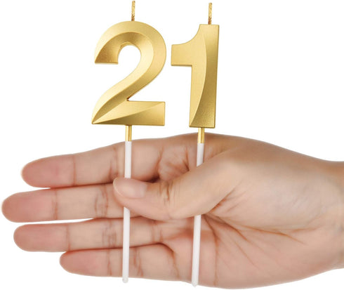 Gold Birthday Candles Numeral Cake Topper Decoration for 21st Birthday Party, Wedding, Anniversary Celebration Supplies