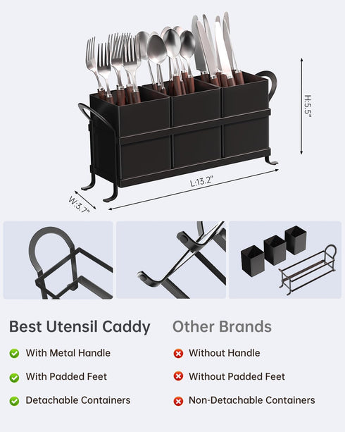 Black Kitchen Utensil Holder, Elegant Silverware Holder, Versatile Picnic and Flatware Caddy for Countertop