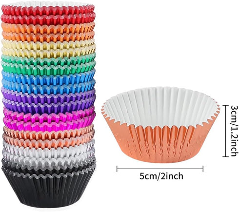 BAKHUK 500pcs Cupcake Liners for Baking, Foil Cupcake Liners, Standard Size 2 Inches, 10 Colors