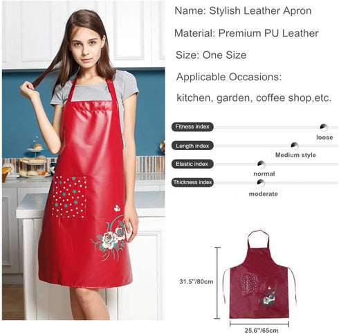 PU Kitchen Oil and Waterproof Aprons for Women, Pocket for Cooking and Washing