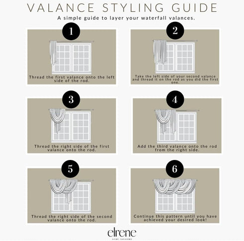 Elrene Home Fashions Versailles Room-Darkening Faux-Silk Waterfall Window Valance, 52" x 36", Chocolate Brown