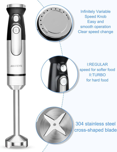 Handheld Immersion Blender, 700W Mixer with Variable Speeds, Multi-function Stainless Steel Electric Kitchen Blender