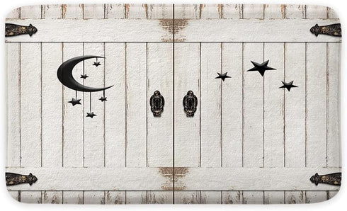 JAWO Country Barn Door Bathroom Rug - Non Slip Bath Mat, Rustic Wooden White Wood Modern Farmhouse Bathroom Accessories