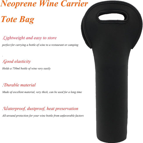 Black Insulated Wine Carrier Tote Bag, for Wine, Beer, and Water Bottles, Travel