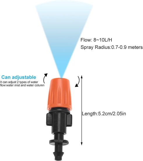 Zerone 50 Pcs Misting Nozzles for Drip Irrigation, Adjustable Atomizer Sprinkler Head Kits