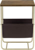 MyGift Living Room Side Table, Dark Brown Burnt Wood End Table and Brass Tone Metal Frame with Leatherette Magazine