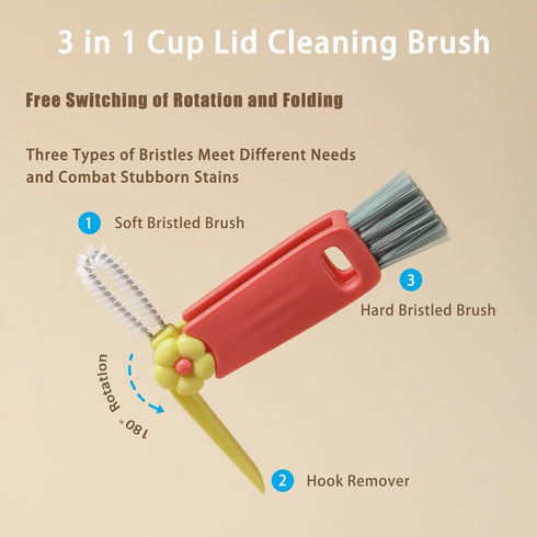 LiYuanyuan 3 in 1 Cup Cleaning Brush, Multifunctional Cup Lid Cleaner, Suitable for Most Cups