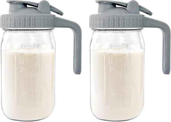 Breast Milk Pitcher - 32 oz Glass Mason Jar with Dual Leak-Proof