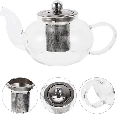 Hemoton Glass Teapot Stovetop Tea Kettle, Tea Dispenser with Infuser for Tea Coffee Drink 400ML