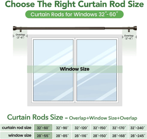 Adjustable Curtain Rods for Windows 28 to 48, Heavy Duty Long Window Curtain Rod, Outdoor Drapery Rods, Antique Bronze
