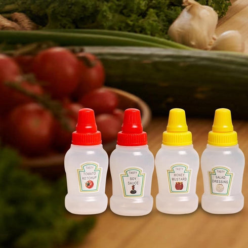 4Pcs 25ml Mini Ketchup Bottles, Refillable Condiment Squeeze Bottle Salad Dressing Tomato Bento Box Mayo Syrup
