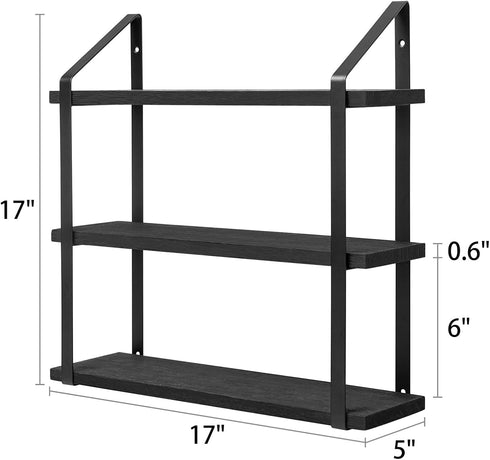 3 Mkono Floating Wall Shelves Tier Rustic Hanging Shelf with Metal Bracket Wall Mount Wood Storage Display Shelves
