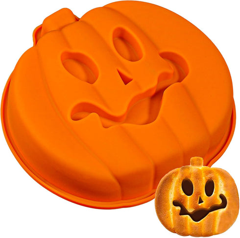 Webake Pumpkin 8 Inch Cake Pan, Silicone Jack-O-Lantern Mold, 3D Pumpkin Shaped Baking Pan for Halloween
