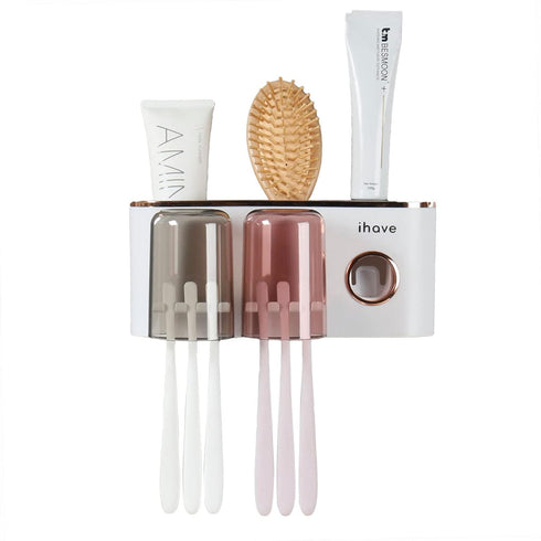 2 iHave Toothbrush Holders Bathroom Decor with Toothpaste Dispenser, Cups Toothbrush Holder Wall Mounted Bathroom
