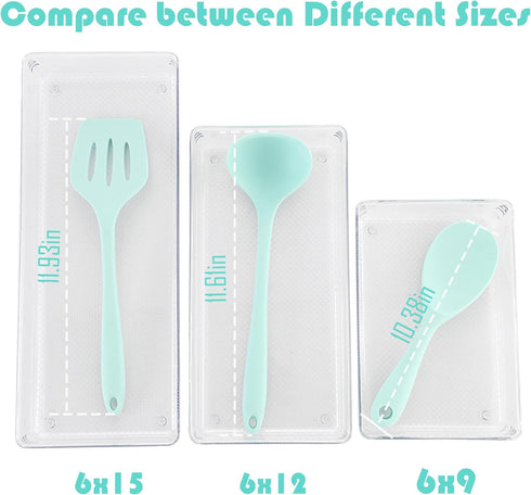 ihomecooker 3 Set Clear Plastic Junk Drawer Organizer, Vanity Cutlery Utensil Makeup Organizer for Kitchen, 6" X 9"