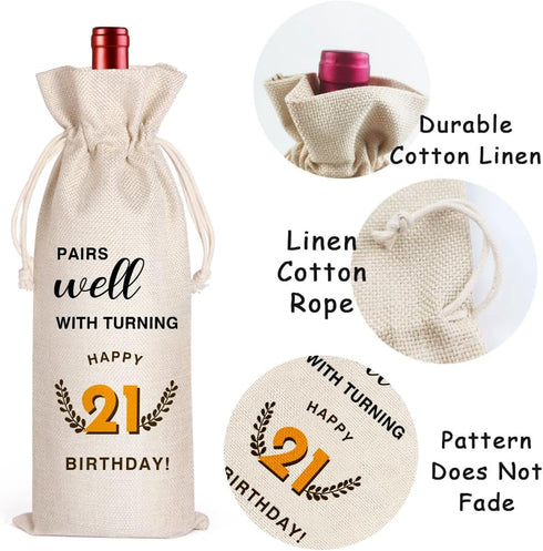 LANBAIHE 21st Birthday Gifts for Her, 21st Birthday Gift for Women Men, 21 Years Old Birthday Gifts Wine Bag, 21st