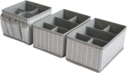 VERONLY Adjustable Cosmetic Storage Bins, Makeup Organizer and Drawer Divider Set of 3 for Bathroom (Grey)