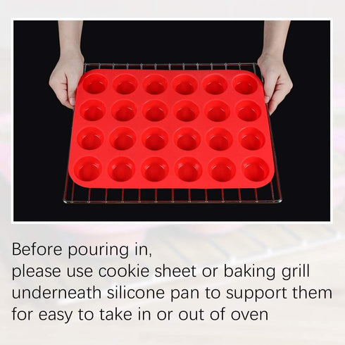 CAKETIME Silicone Muffin Pan Mini 24 Cups - Nonstick Food Grade Baking Pan