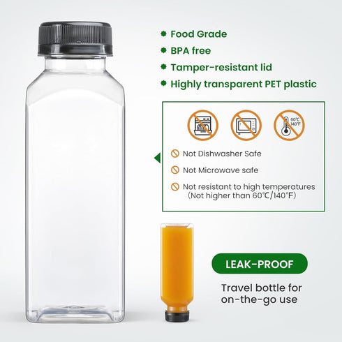 24 PACK, 12 OZ 24 2 Reusable Plastic Juice Bottles with Caps, Plus Labels & Silicone Funnels - Clear Juicing Bottles