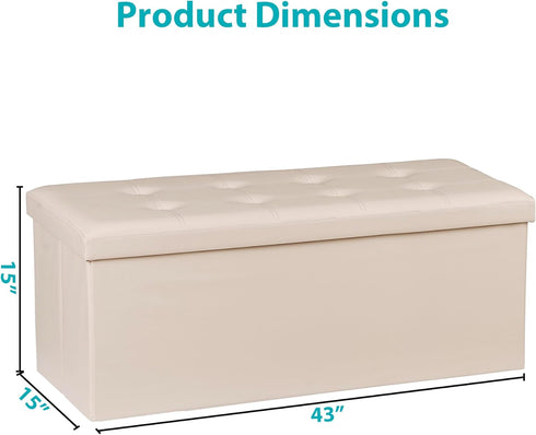 Nouva 43 Inches Ottoman Storage Bench, Folding Design Chest Faux Leather Ottomans Footrest for Bedroom Living Room